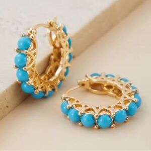 On Trend 14k Gold Turquoise Blue Mid Sized Huggie Earrings